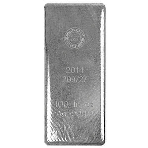 100 oz Royal Canadian Mint Silver Bullion Bar