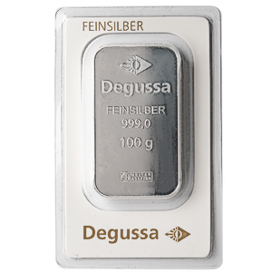 100 Gram Degussa Silver Bullion Bar (Pre-Owned in Good Condition)