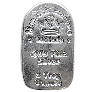 2 oz Monarch Precious Metals Silver Bullion Bar 