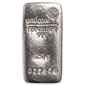 250 Gram Umicore Refinery Silver Bullion Bar