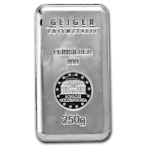 250 Gram Geiger Edelmetalle Silver Bullion Bar (Pre-Owned in Good Condition)