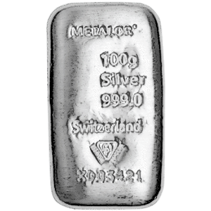 100 Gram Metalor Silver Bullion Bar