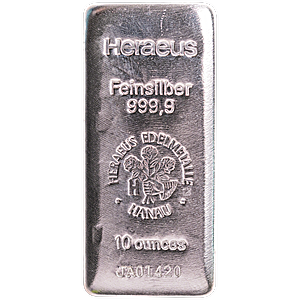 10 oz Heraeus Cast Silver Bullion Bar