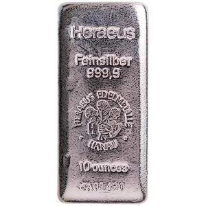 10 oz Heraeus Cast Silver Bullion Bar