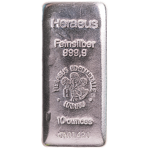 Heraeus Silver Cast Bar - 10 oz - BullionStar Singapore