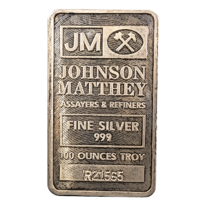 100 oz Johnson Matthey Silver Bar - Pressed & Serial Numbered