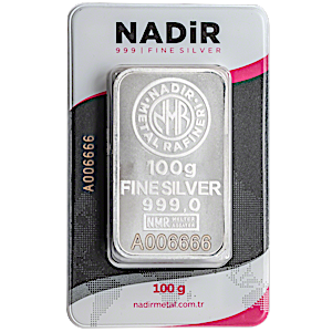 100 Gram Nadir Refinery Silver Bullion Bar (Pre-Owned in Good Condition)