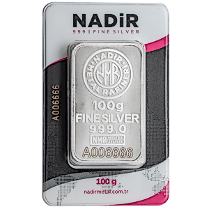100 Gram Nadir Refinery Silver Bullion Bar (Pre-Owned in Good Condition)