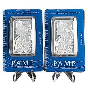 2 pcs of 50 gram PAMP Suisse Silver Bars - Total 100 grams Silver (Pre-Owned in Good Condition)