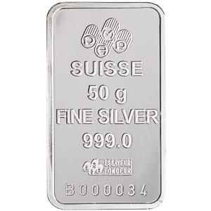 50 Gram PAMP Suisse Silver Bullion Bar (Pre-Owned in Good Condition)