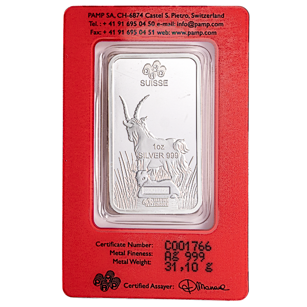 PAMP Lunar Series 2015 Silver Bar - Year of the Goat - Circulated