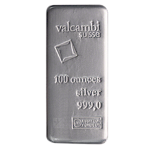 100 oz Valcambi Swiss Silver Bullion Bar