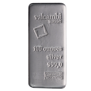 100 oz Valcambi Swiss Silver Bullion Bar