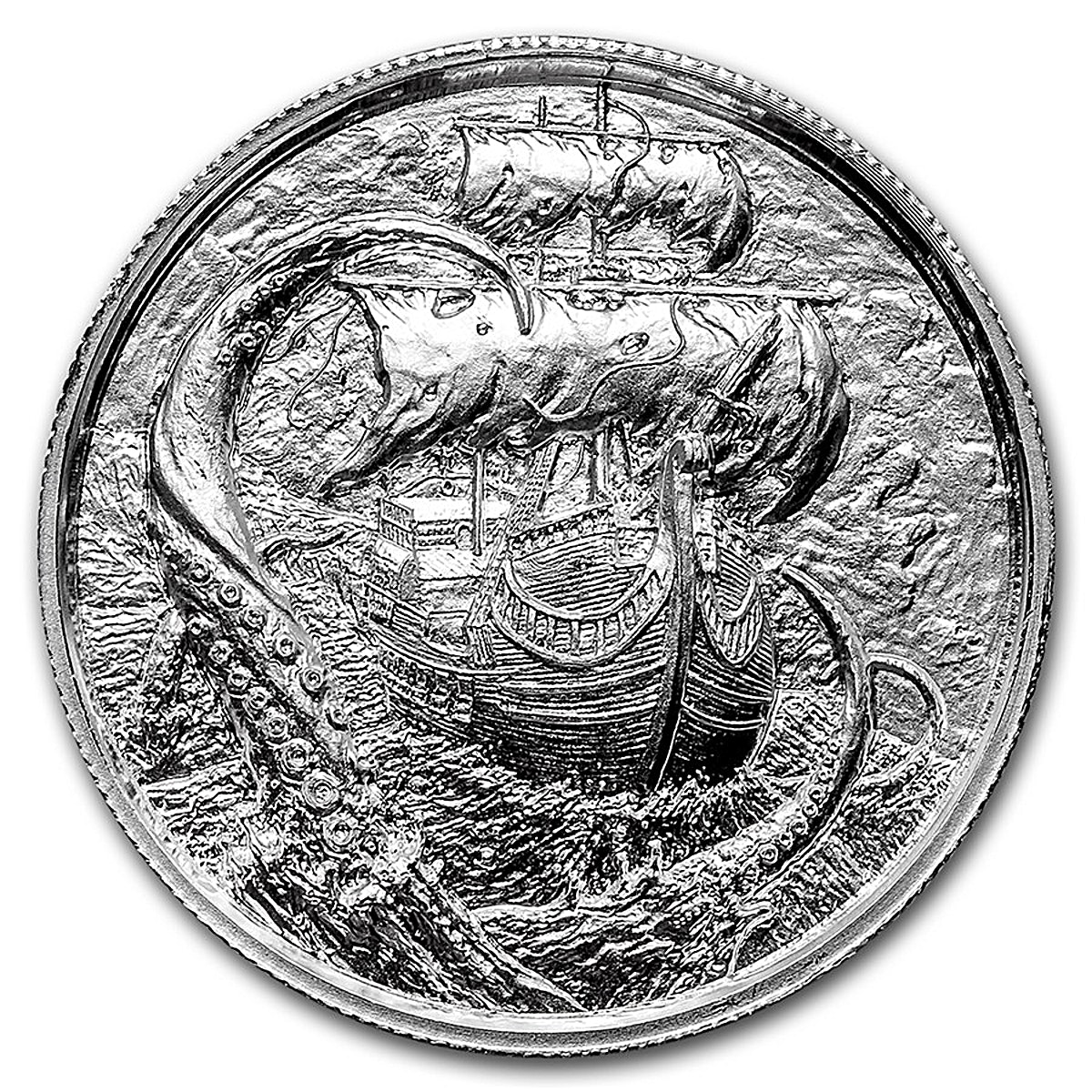 Серебряная монета пиратов. 2 Унции серебра монета Кракен. Монета Relief magnifique. Серебряные монеты с парусниками. Серебряные унцовые монеты.