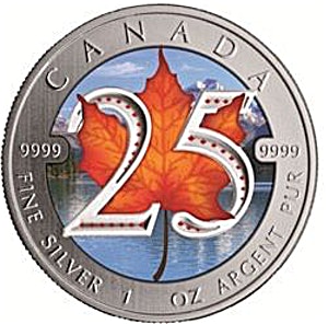 Coloured 25th Anniversary Canadian Silver Maple 2013 - 1 oz Coloured 25th Anniversary Canadian Silver Maple 2013 - 1 oz