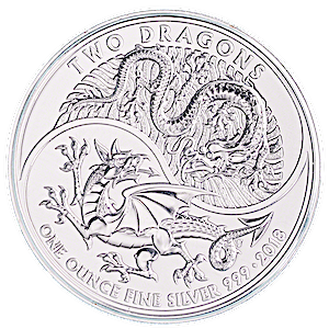 2018 1 oz United Kingdom Two Dragons Silver Bullion Coin (Pre-Owned in Good Condition)