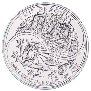2018 1 oz United Kingdom Two Dragons Silver Bullion Coin (Pre-Owned in Good Condition)