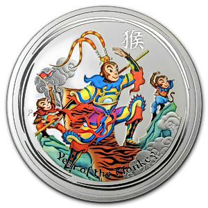 2016 1 oz Australian Monkey King Colorized Silver Coin (Pre-Owned in Good Condition)