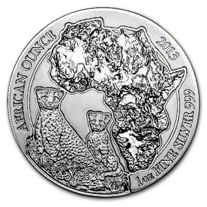 2013 1 oz Rwanda African Cheetah Silver Bullion Coin (Pre-Owned in Good Condition)