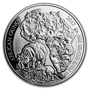 2017 1 oz Rwanda Silver Hippo Bullion Coin (Pre-Owned in Good Condition)