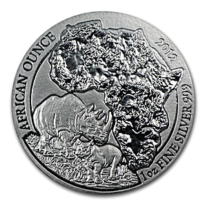 2012 1 oz Rwanda African Rhino Silver Bullion Coin