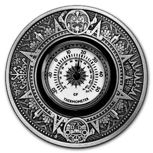 2018 2 oz Tuvalu Silver Thermometer Antiqued Coin (Pre-Owned in Good Condition)