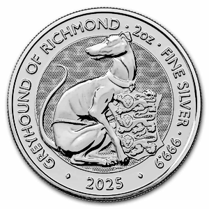 2025 2 oz United Kingdom Silver Tudor Beasts Bullion Coin - The Greyhound of Richmond
