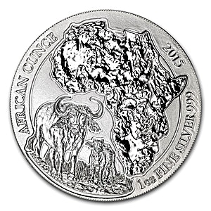 2015 1 oz Rwanda African Cape Buffalo Silver Bullion Coin