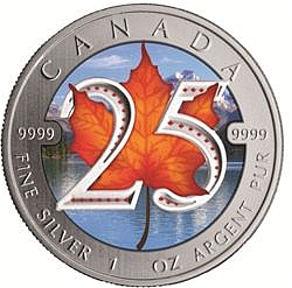 Coloured 25th Anniversary Canadian Silver Maple 2013 - 1 oz Coloured 25th Anniversary Canadian Silver Maple 2013 - 1 oz