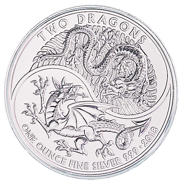 United Kingdom Silver Two Dragons 2018 - Circulated in Good Condition ...