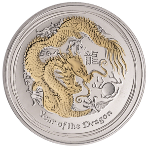 2012 1 oz Australian Lunar Dragon Gilded Silver Bullion Coin (Pre-Owned in Good Condition)