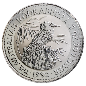 1992 2 oz Australian Silver Kookaburra Bullion Coin