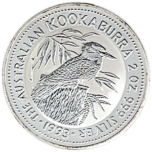 1993 2 oz Australian Silver Kookaburra Bullion Coin
