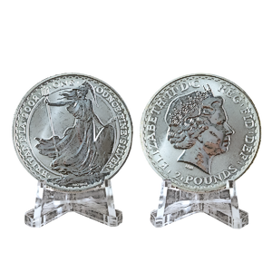 2 pcs of 1 oz 2002 United Kingdom Silver Britannia Coins - Total 2 oz Silver (Pre-Owned in Good Condition)