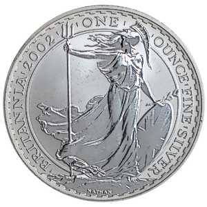 2002 1 oz United Kingdom Silver Britannia Bullion Coin (Pre-Owned in Good Condition)