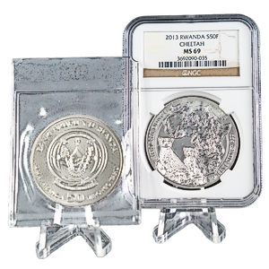 2 pcs of 1 oz 2013 Rwanda Silver African Cheetah Coins - Total 2 oz Silver (Pre-Owned in Good Condition)