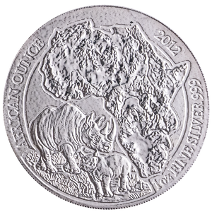 2012 1 oz Rwanda African Rhino Silver Bullion Coin (Pre-Owned in Good Condition)