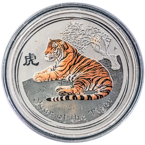 2010 1 kilogram Australian Silver Lunar Series “Year of the Tiger” Colourized Coin (Pre-Owned)
