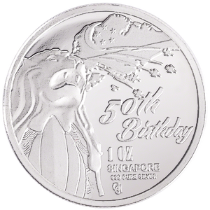 1 oz Singapore 50th Anniversary Silver Medallion - Merlion with Singapore Map Design (Pre-Owned in Good Condition)