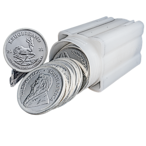25 pcs of 1 oz South African Silver Krugerrand Coins (1 tube x 25 pcs/tube) (Various Years)