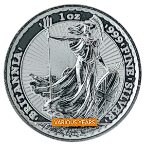 1 oz United Kingdom Silver Britannia Bullion Coin (Various Years)