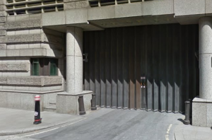Entrance gate to JP Morgan basement vault - Carmelite Street, London