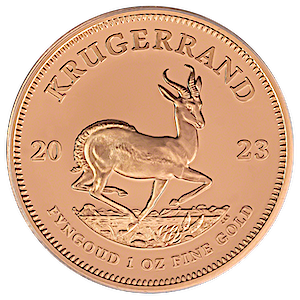 A 1 oz gold Krugerrand.