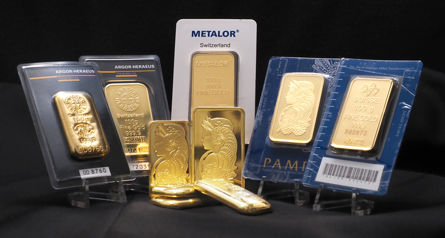 Gold bars from LBMA-accredited refiners.