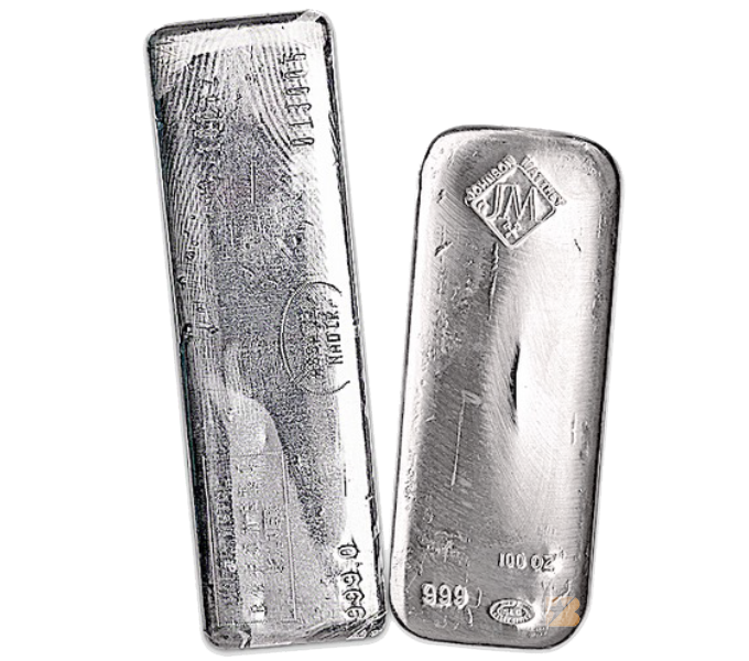 Nadir and Johnson Matthey 100 oz silver bullion bars