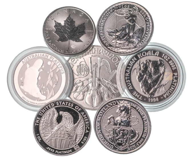 An assortment of silver bullion coins from around the world