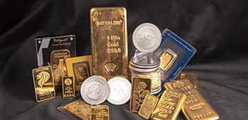 gold bars and silver coins